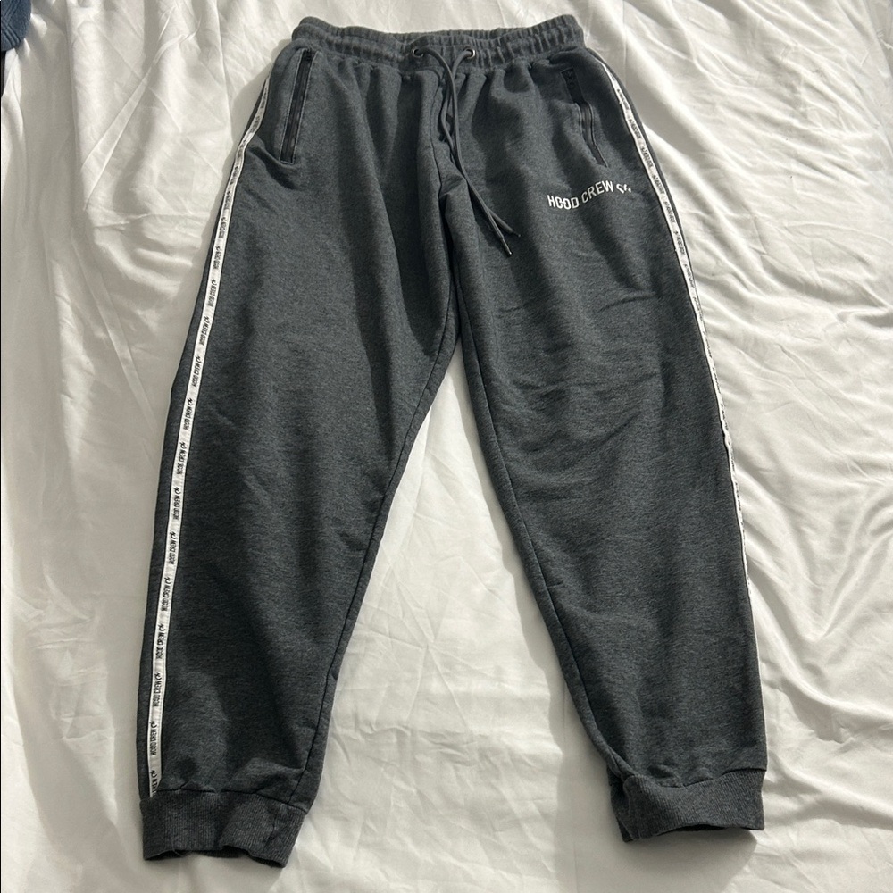 Hood Crew Men’s Gray Drawstring Sweatpants with Back Pocket, 2 Front Zip. XL
